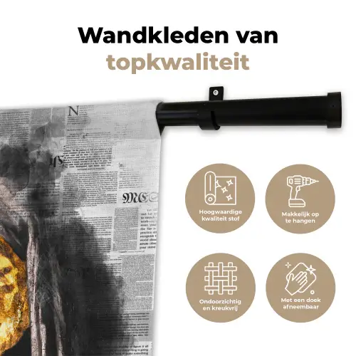 Meisje met de parel - Johannes Vermeer - Krant - Goud Wandkleed katoen klein -sfeer2