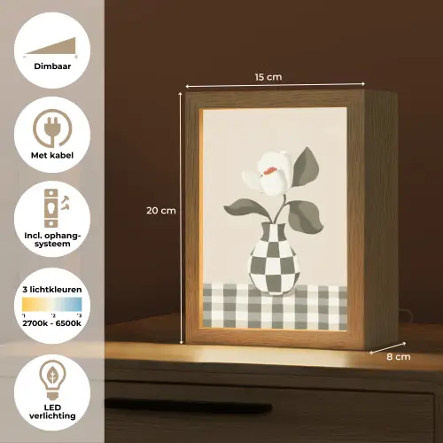 Vaas - Geruit - Groen - Bloem Light Box met kabel (Tafellamp) klein -USP_NL