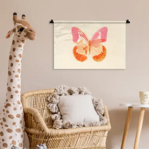 Oranje - Vlinder - Minimalistisch Wandkleed katoen klein -wsfeer5_kind