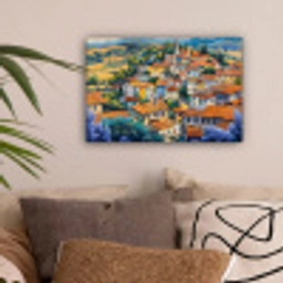 Dorp - Heuvels - Landschap - Bomen canvas 2cm klein -sfeer1