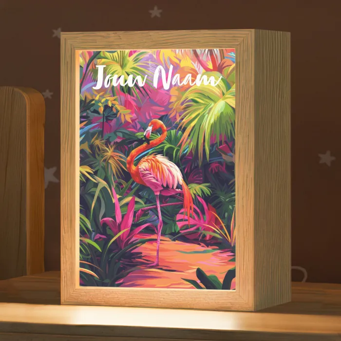 Flamingo - Tropisch - Dier - Bladeren Light Box met kabel (Kinderlampje) klein -zzz_3d_website