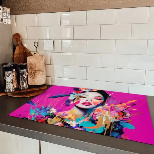 Vrouw - Portret - Abstract - Paars Inductie beschermer vinyl 3mm klein -sfeer3
