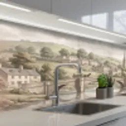 Dorp - Brug - Uitzicht - Groen keuken achterwand 2 middel -3d_schuin