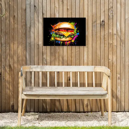 Hamburger - Graffiti - Verf - Kleurrijk - Eten - Abstract Tuinposter op houten frame 2 cm dik klein -sfeer4
