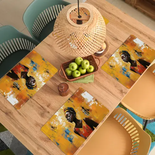Vrouw - Ogen - Penseelstreken - Geel Placemat vinyl groot -zzsfeer5_Kitchenyeah-website