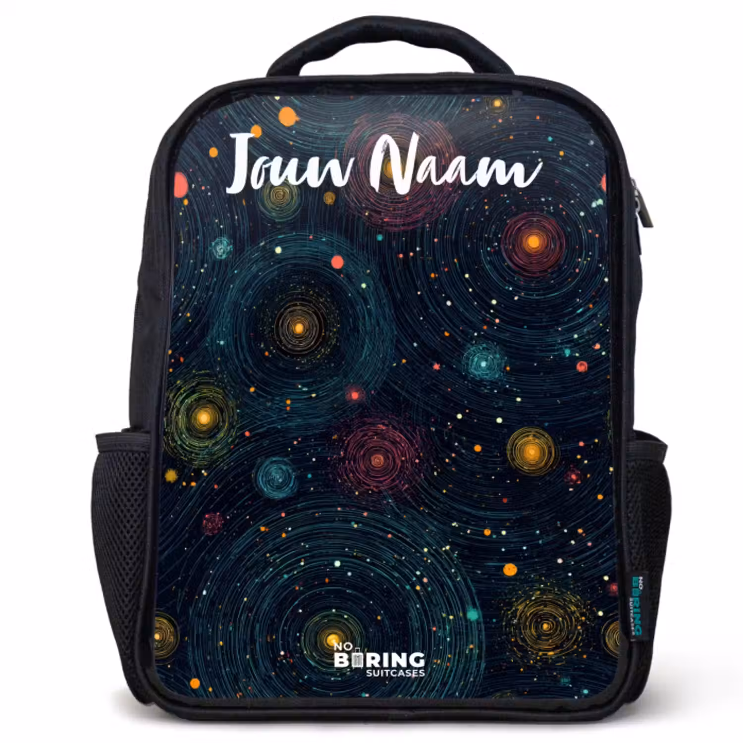 Kinderrugzak met naam - Zwart - Sterren - Planeten - Kleurrijk