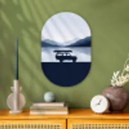 Auto - Meer - Bergen - Blauw Wandcirkel Ovaal Forex klein -sfeer2