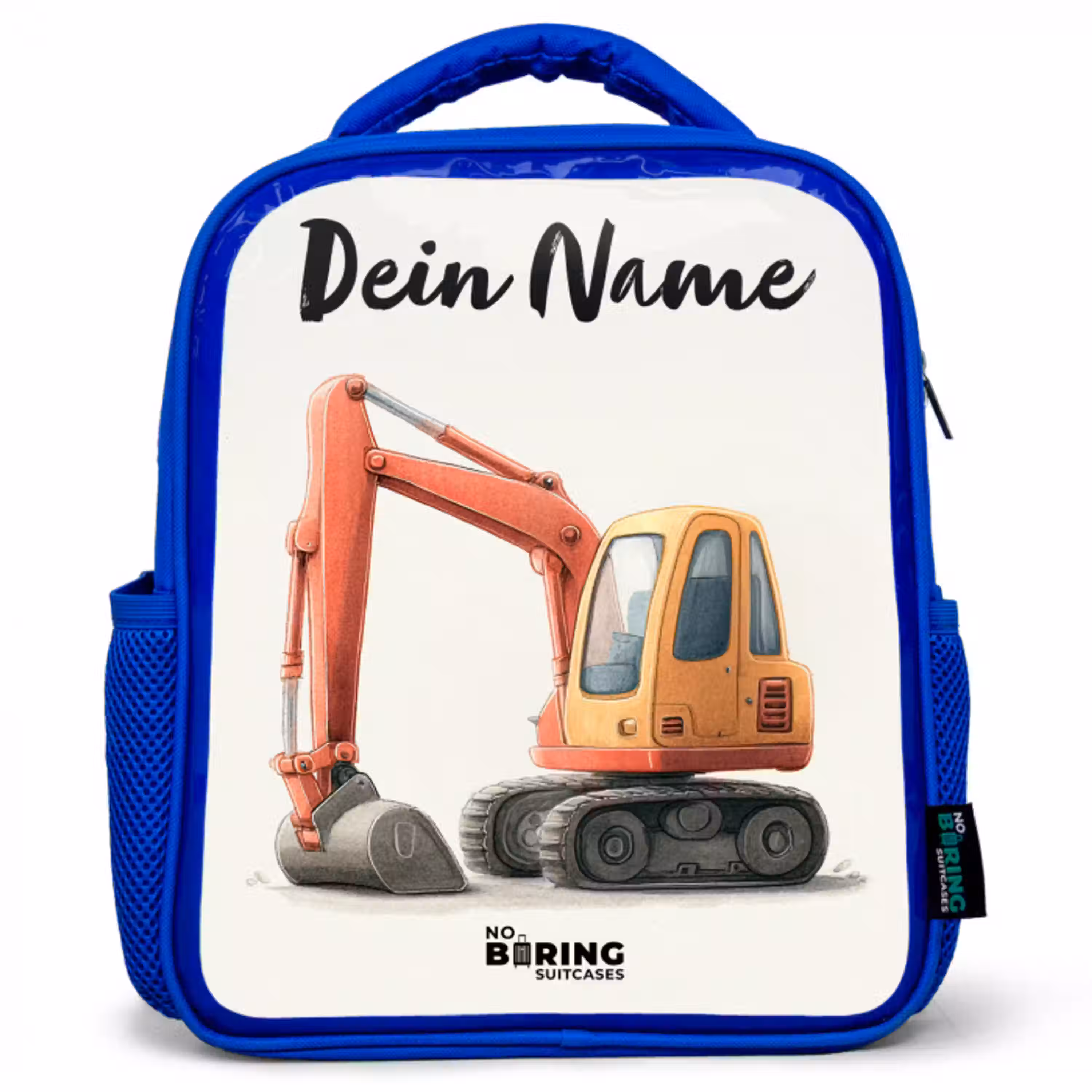 Graafmachine - Getekend - Oranje Kinderrugzak - Blauw middel -3d