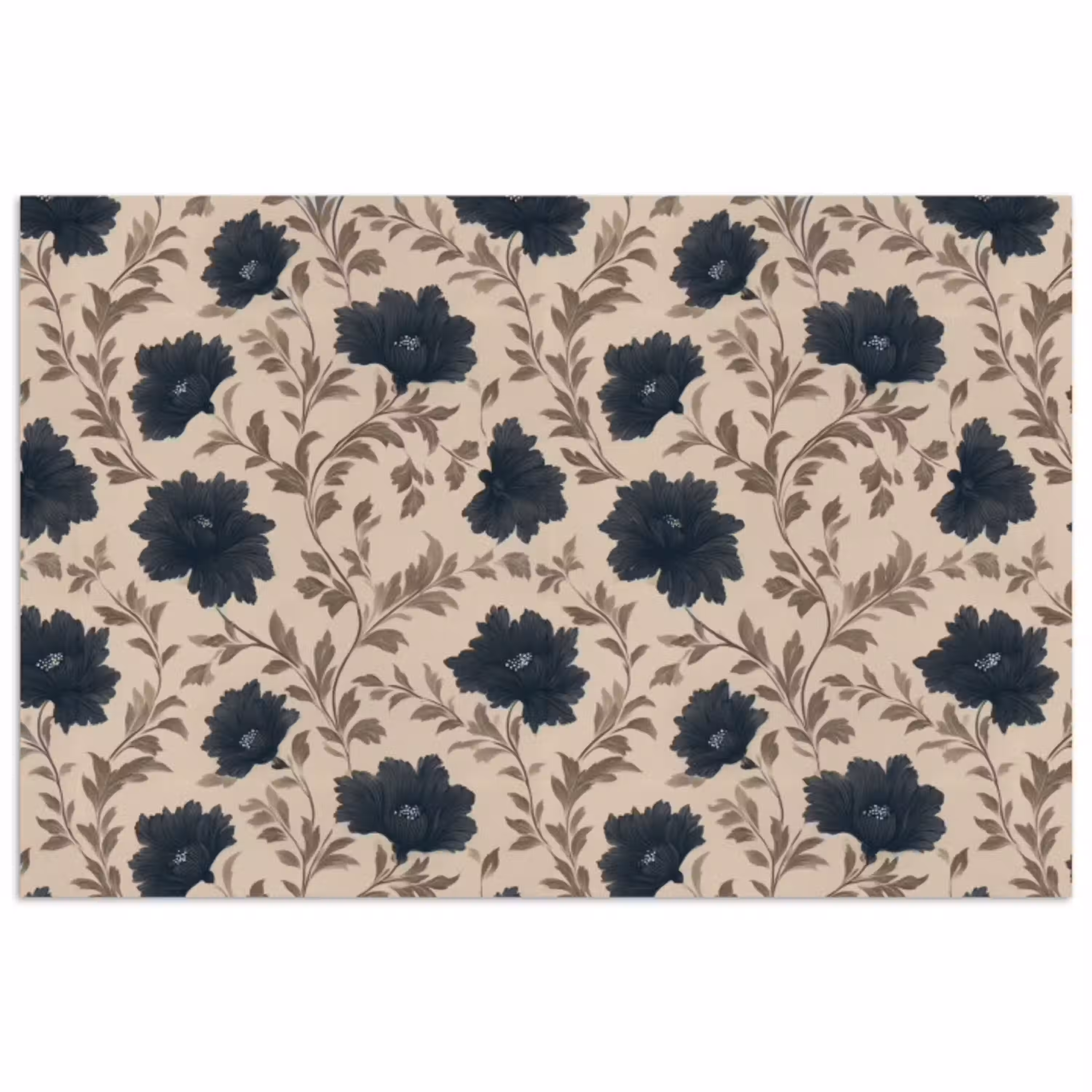 Motief - Bloemen - Zwart - Beige poster papier klein 62 -3d