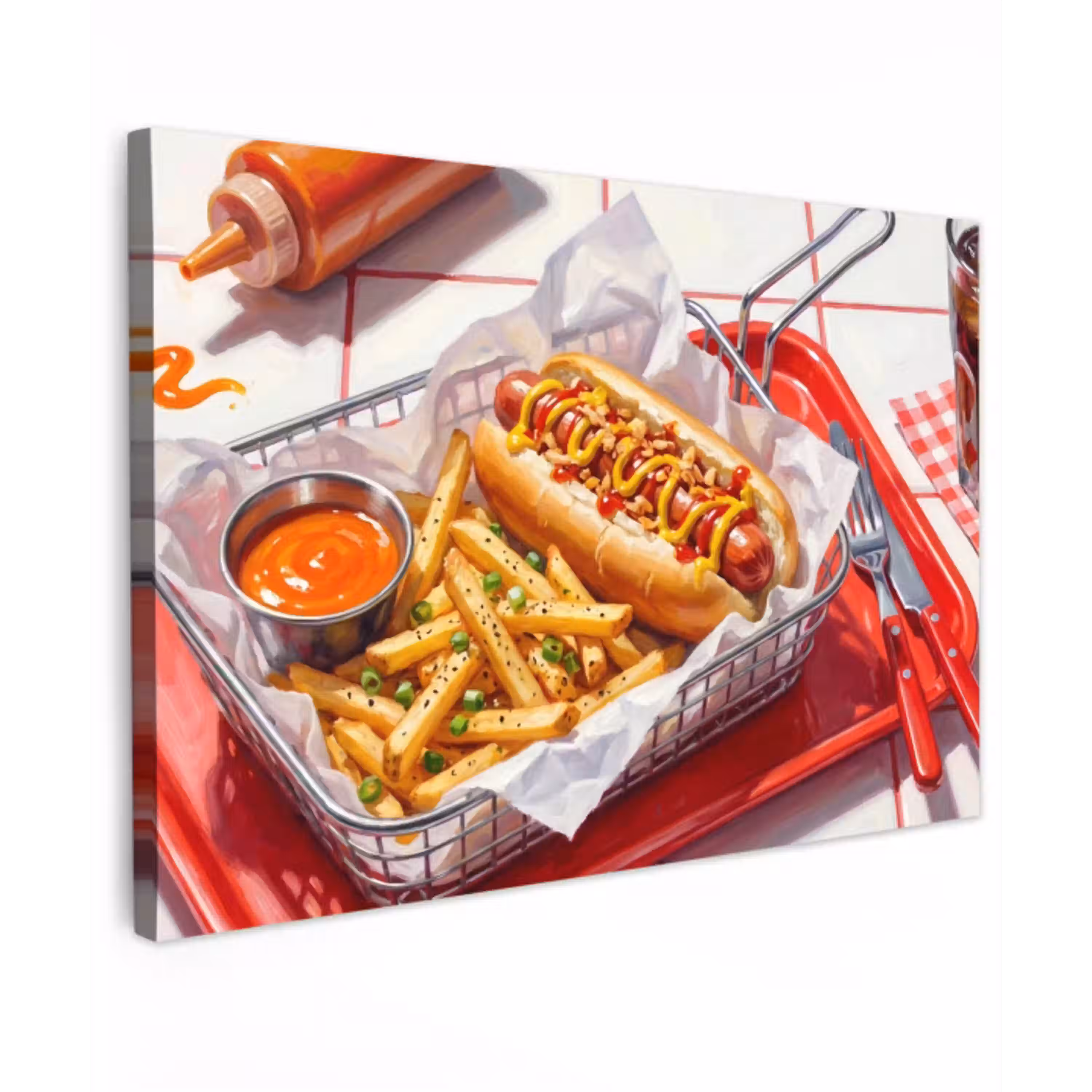 Eten - Hotdog - Fastfood - Modern - Rood canvas 2cm klein -z3d