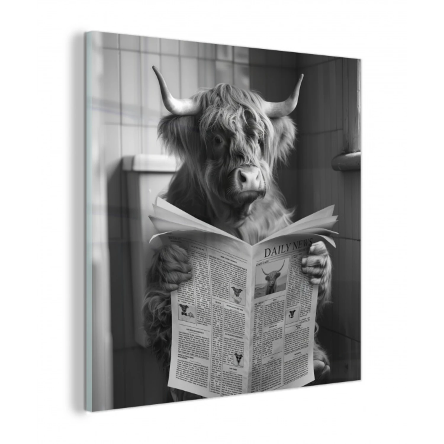 Schotse hooglander - Koe - Krant - WC - Zwart wit plexiglas 5mm klein -z3d