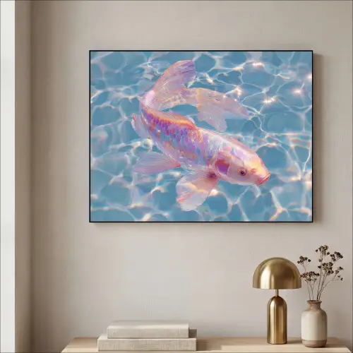Vis - Water - Blauw - Licht Textielframe - compleet frame klein -sfeer2