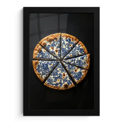 Pizza - Eten - Delftsblauw fotolijst zwart zonder passe partout klein -3d
