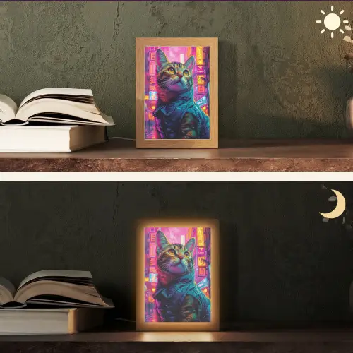 Kat - Pop art - China - Neon - Stad Light Box met kabel (Tafellamp) klein -sfeer3