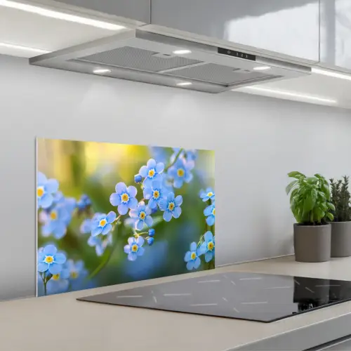 Bloemetjes - Blauw - Vergeet mij nietjes keuken achterwand spatscherm klein -3d_schuin