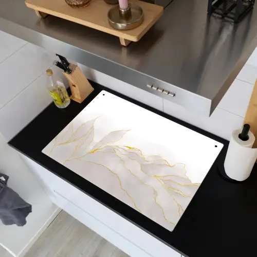 Marmerlook - Grijs - Goud - Chic - Marmer Inductie beschemer met haakjes klein -sfeer1
