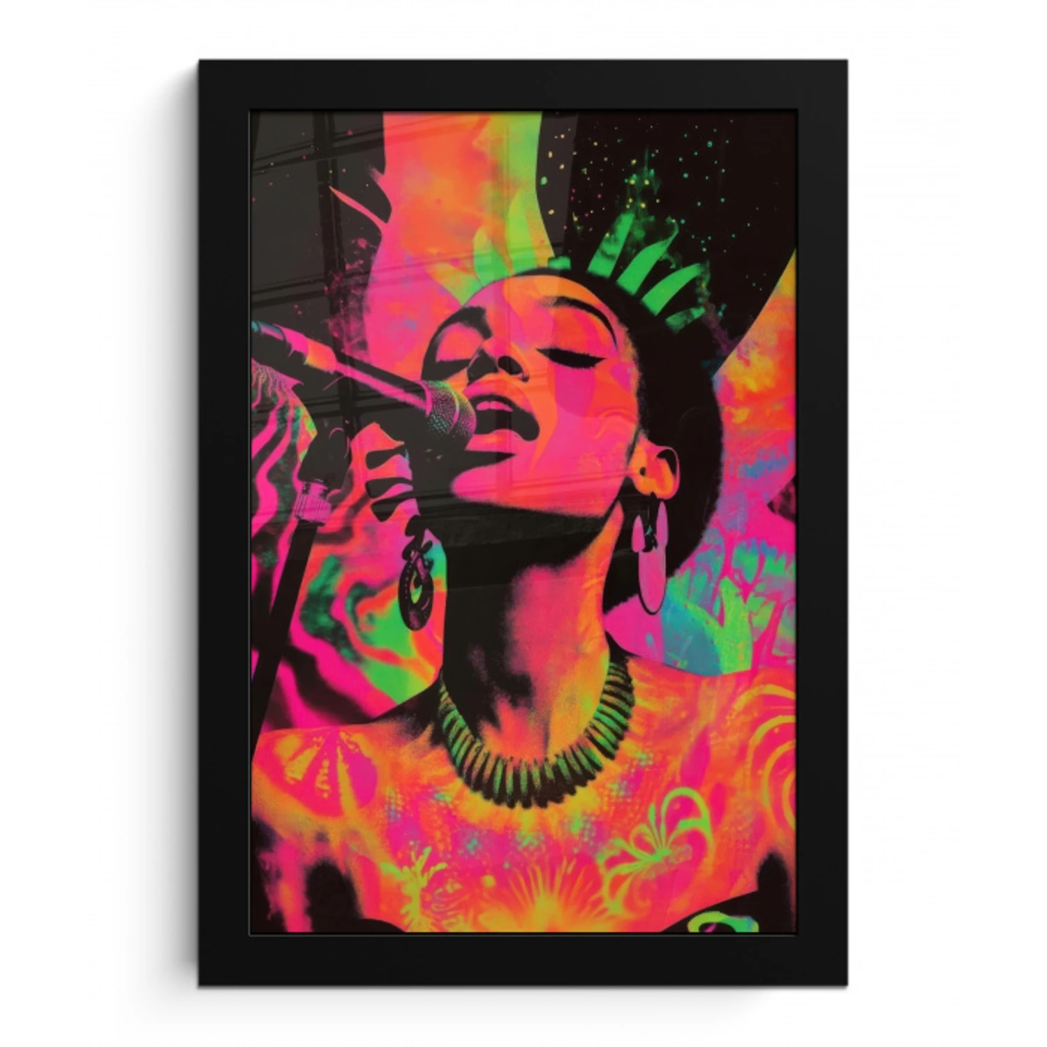 Vrouw - Microfoon - Neon fotolijst zwart zonder passe partout klein -3d