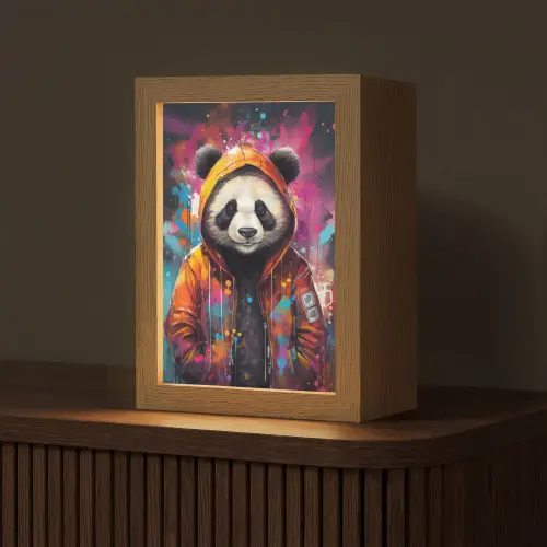 Panda - Jas - Graffiti - Oranje Light Box met kabel (Tafellamp) klein -z3d_website