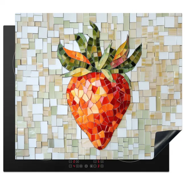 Aardbei - Rood - Mozaïek - Fruit Inductie beschermer vinyl 3mm middel -3d