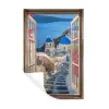 Doorkijk - Santorini - Landschap - Blauw - Grieks Muursticker klein -3d