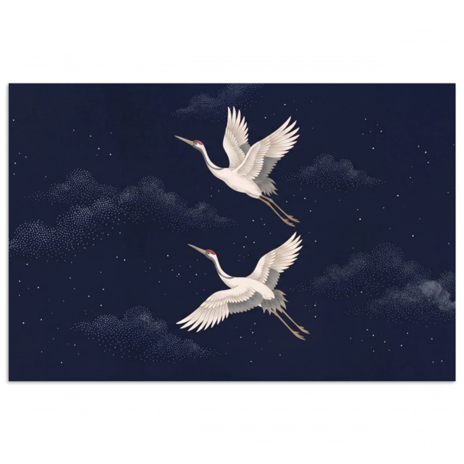 Kraanvogels - Nachthemel - Blauw poster papier klein -3d