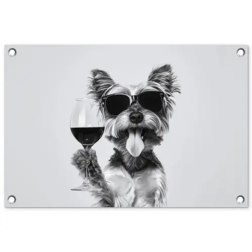 Hondje - Wijnglas - Zonnebril - Enthousiast tuinposter los doek klein -3d