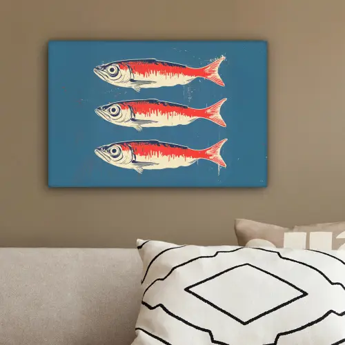 Vissen - Rood - Blauw canvas 2cm klein -sfeer3