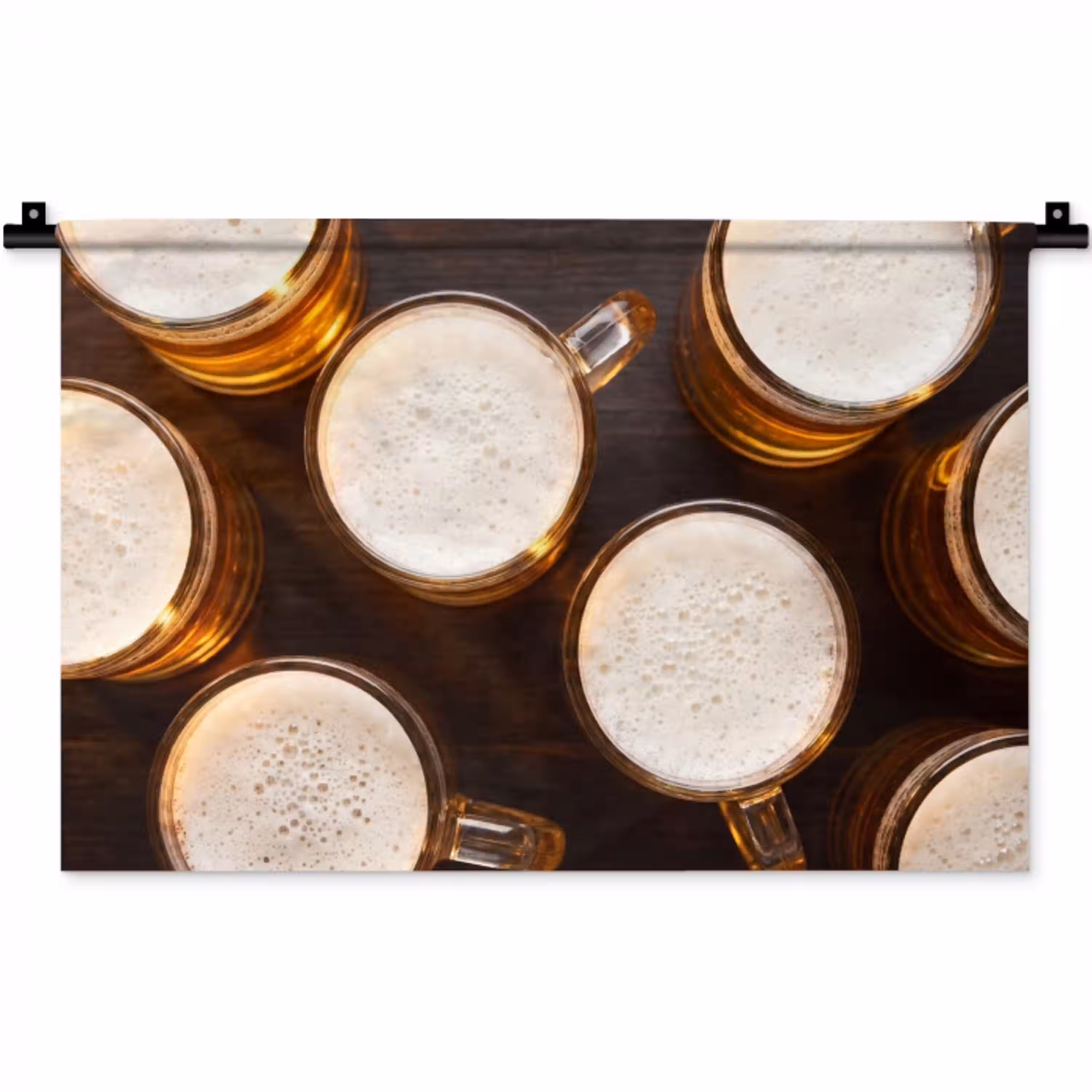 Bier - Glazen - Schuim - Hout - Drank Wandkleed katoen klein -zz3d