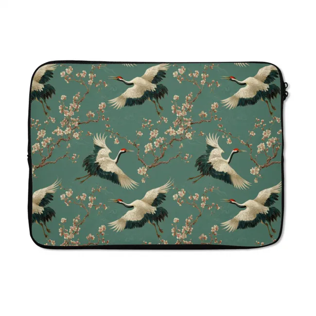 Laptophoes Kersenbloesem - Kraamvogels - Groen