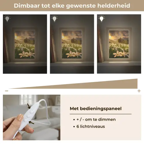 Bloemenveld - Heuvels - Zonsondergang - Berg - Natuur - Wit - Heuvels Light Box met kabel (Tafellamp) klein -USP_dimbaarNL