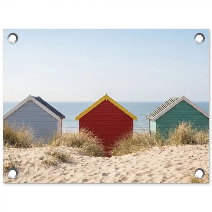 Strand - Huisjes - Kleurrijk - Duinen tuinposter los doek klein -3d