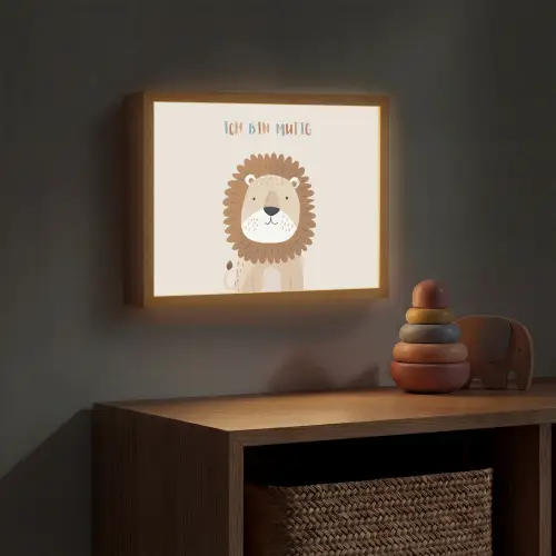Leeuw - Beige - Dier - Moedig - Quote Light Box met batterij (Wandlamp kind) middel -sfeer5_kind