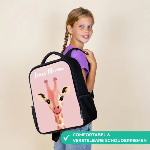 Giraffe - Wimpers - Minimalistisch - Roze Rugzak - Zwart middel -sfeer6_NL