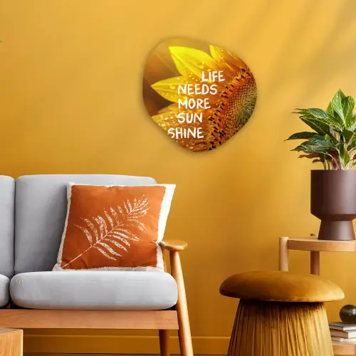 Zonnebloem - Close up - Geel - Quote Wandcirkel Organisch Forex 3mm klein -sfeer4
