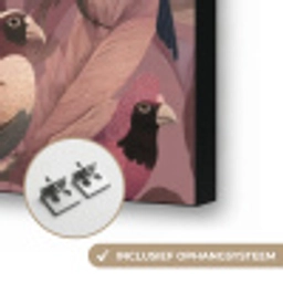 Vogels - Bladeren - Roze Textielframe zwart klein 947 -USP_ophangsysteemNL