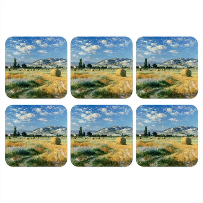 Landschap - Strobalen - Bergen - Wolken onderzetter kurk middel -3d