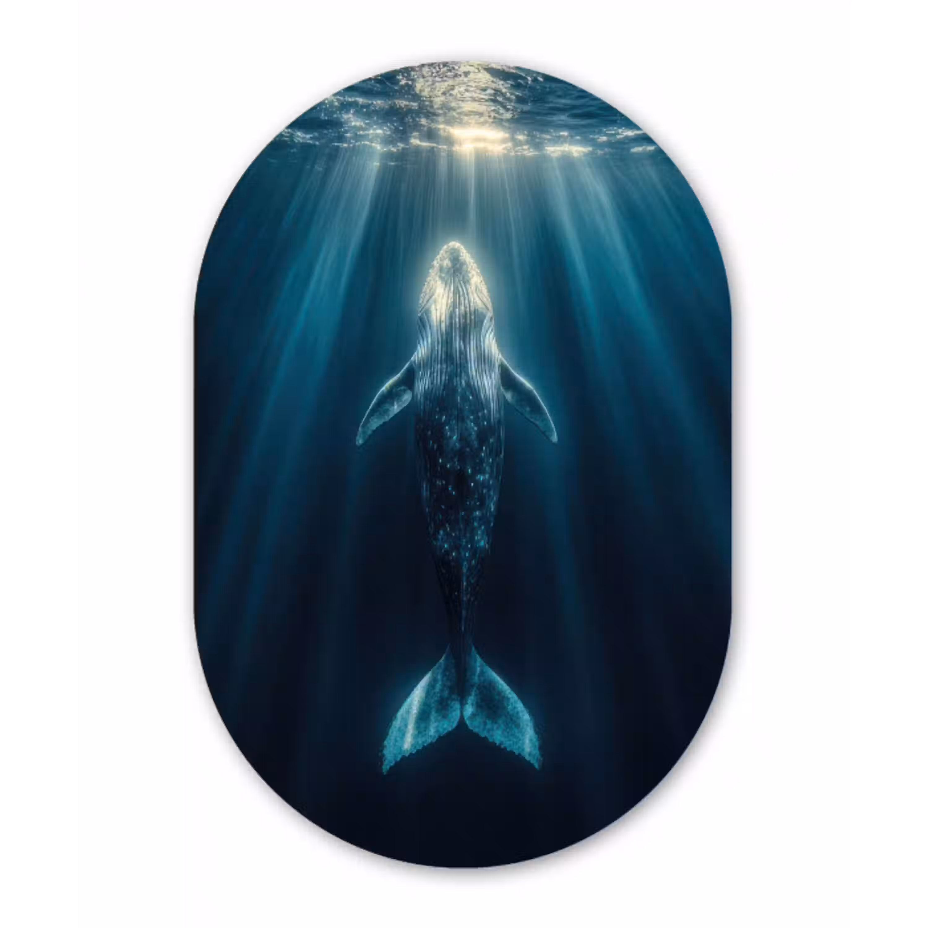 Walvis - Water - Zonnestralen - Blauw Wandcirkel Ovaal Aluminium middel -3d