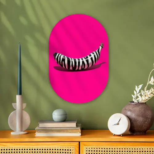 Banaan - Zebraprint - Roze Wandcirkel Ovaal Forex klein -sfeer2