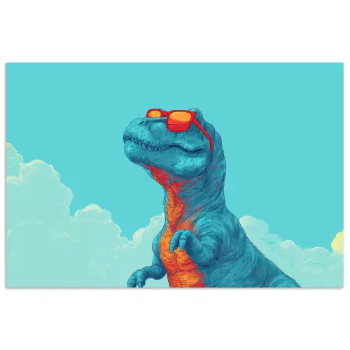 T-Rex - Blauw - Wolken - Zonnebril poster papier klein -3d