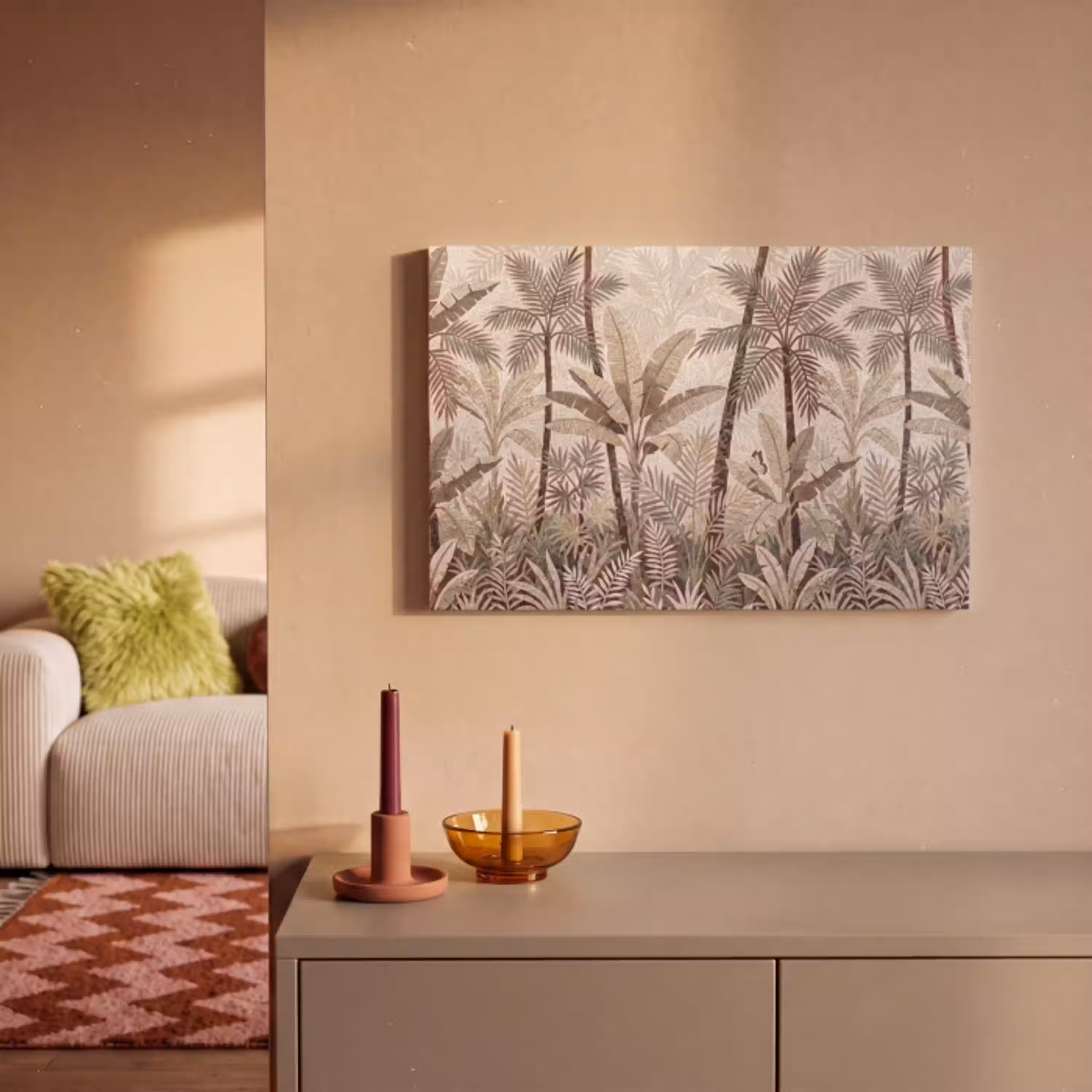 Natuur - Bladeren - Landschap - Mozaïek - Beige canvas 2cm klein -sfeer1