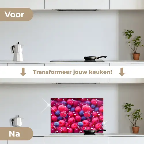Frambozen - Bessen - Roze - Blauw keuken achterwand spatscherm klein 900 -voor_na_NL