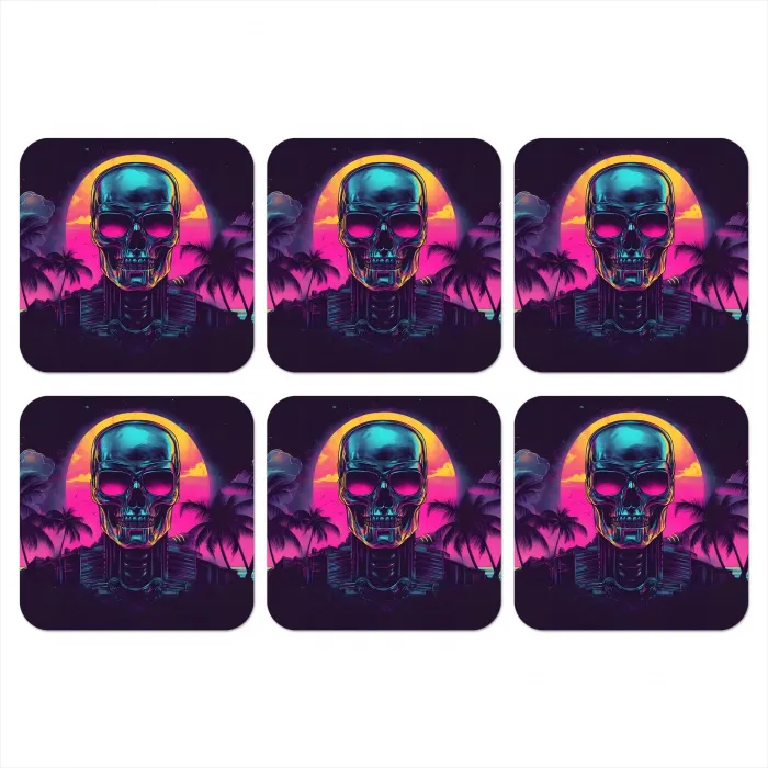 Palmbomen - Hoofd - Metallic - Zonsondergang onderzetter kurk middel -3d