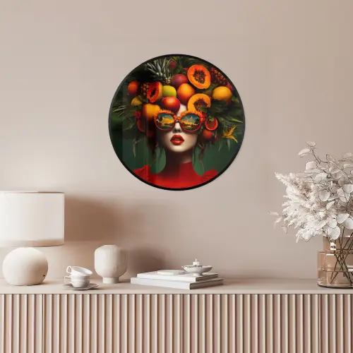 Vrouw - Vruchten - Papaja - Ananas Fotolijst rond zonder passe partout klein -sfeer3