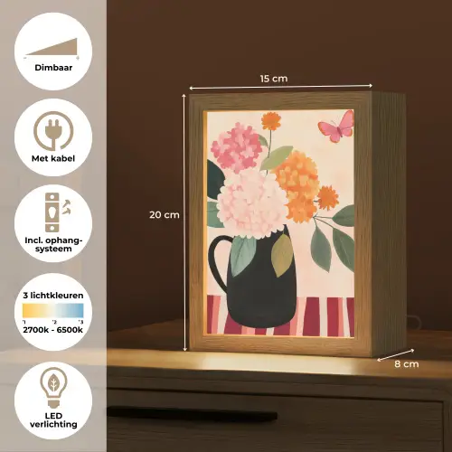 Vaas - Bloemen - Vlinder - Rood Light Box met kabel (Tafellamp) klein -USP_NL