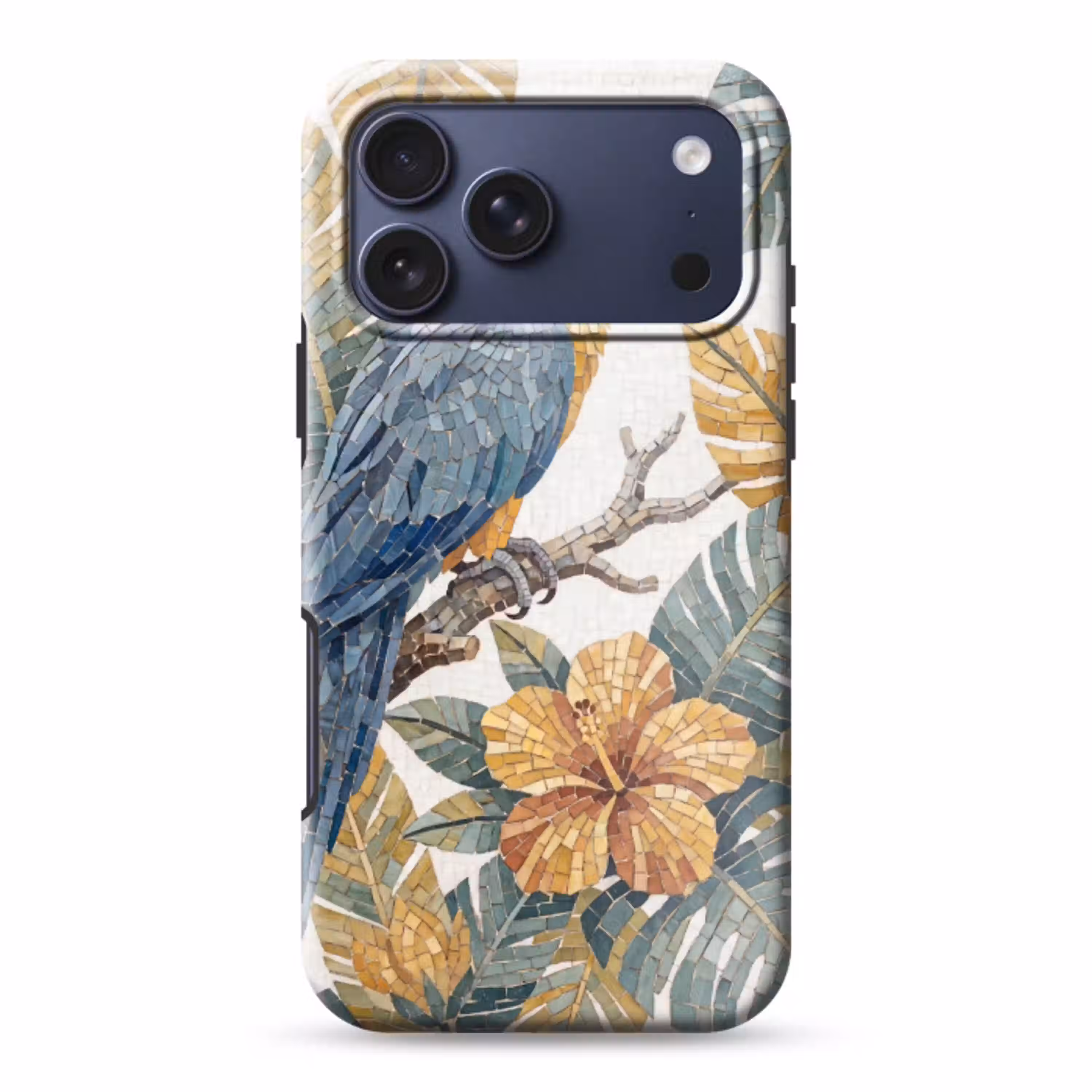 Vogel - Tak - Natuur - Mozaïek - Blauw Toughcase MagSafe Apple iPhone 17 Pro Max klein -3d