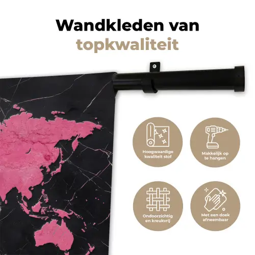 Wereldkaart - Roze - Marmer Wandkleed katoen klein -sfeer2