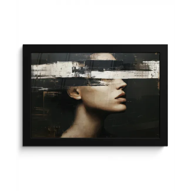 Gezicht - Vrouw - Zwart - Abstract fotolijst zwart zonder passe partout klein -3d