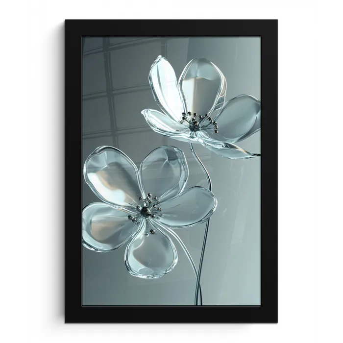 Kristal - Bloemen - Grijs fotolijst zwart zonder passe partout klein -3d