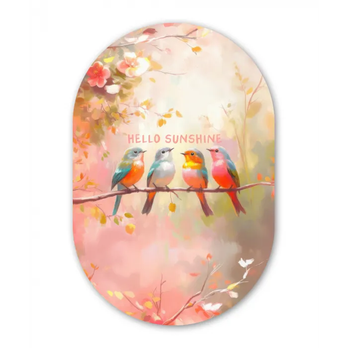 Vogels - Tak - Quote - Roze Wandcirkel Ovaal Glas middel -3d