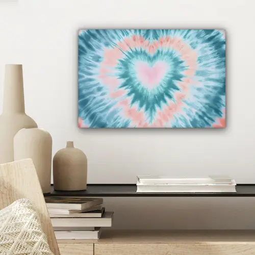 Hartvormig - Tie dye - Pasteltinten - Lichtgroen canvas 2cm klein -sfeer6